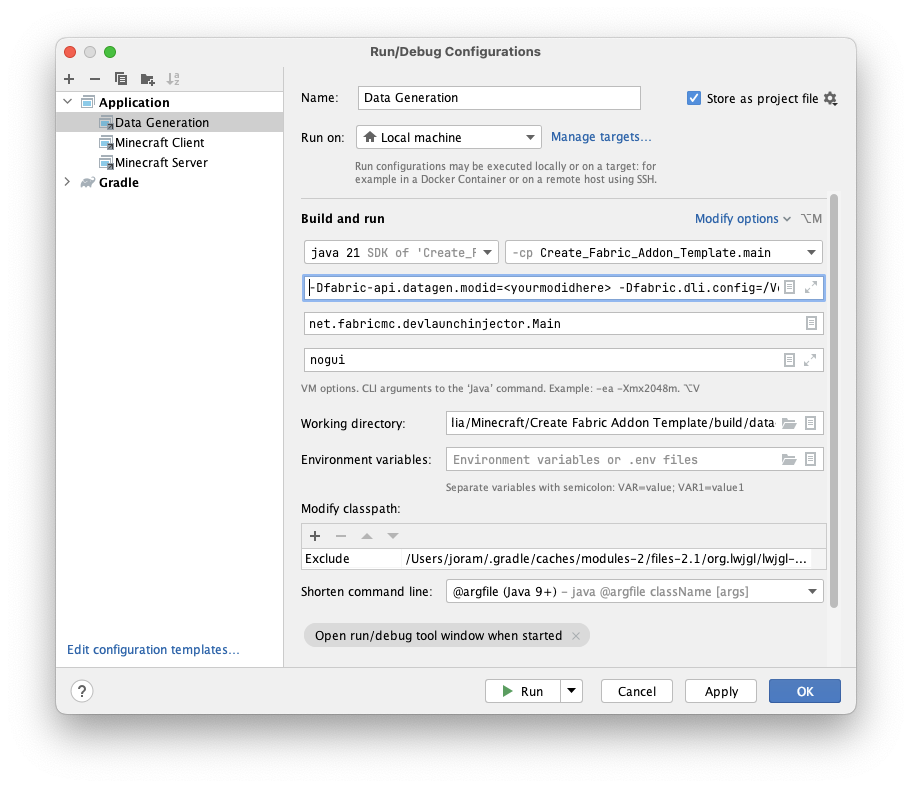 datagen highlighted in IntelliJ VM options